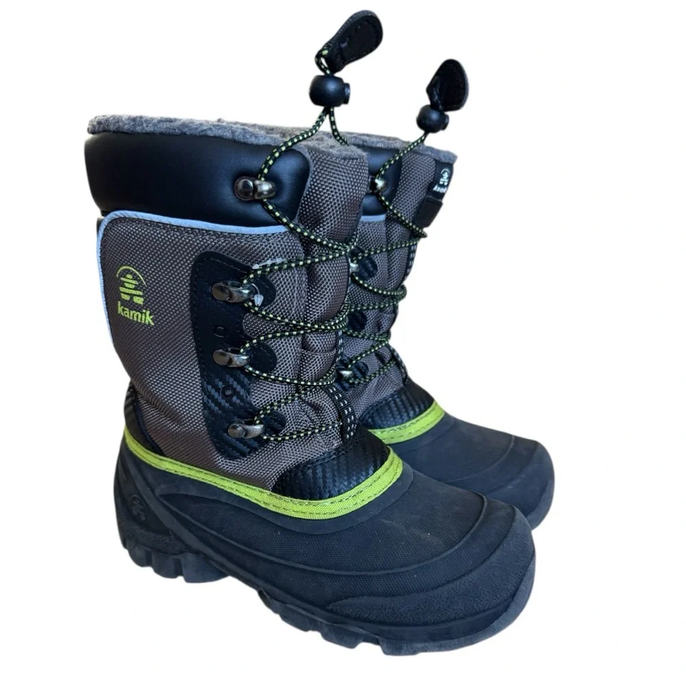 Kamik Waterproof Snow Boots Fleece Insulated Winter Outdoor Gray Black Kids 2